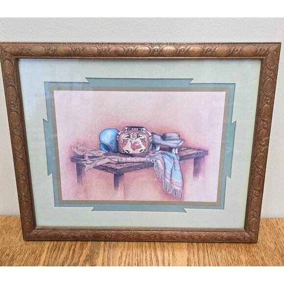 Southwest Native American Navajo Pottery Blanket Art Print 15 x 12 Framed - Picture 1 of 10